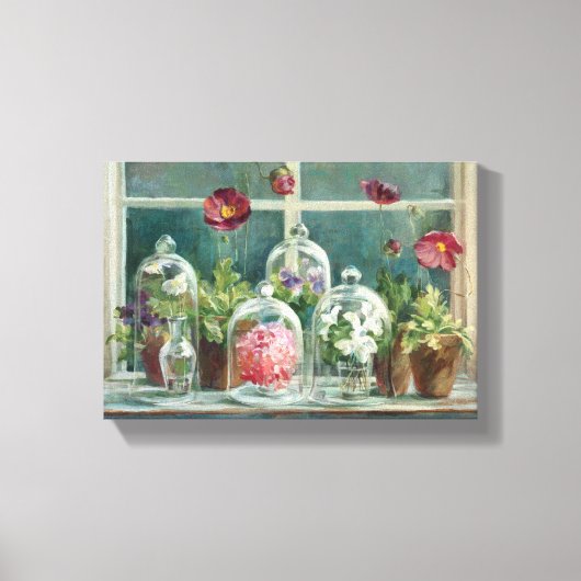 窓枠の紫のケシ キャンバスプリント (正面)