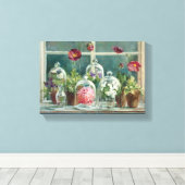 窓枠の紫のケシ キャンバスプリント (インサイチュ (ウッドフロア))