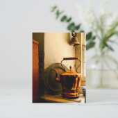 窓枠の銅製茶釜 ポストカード (スタンド正面)