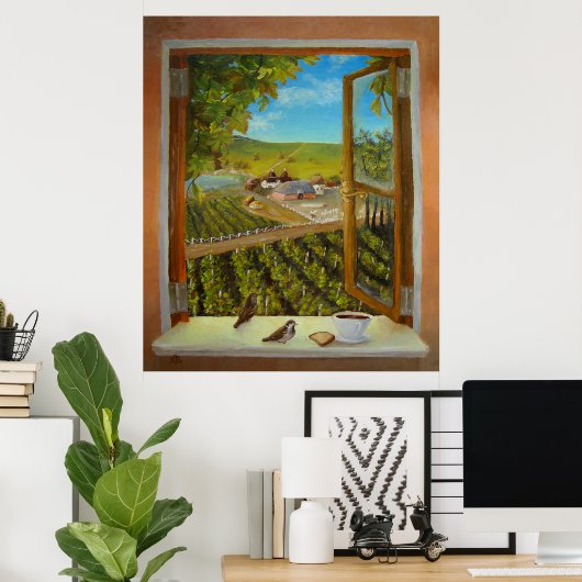 窓枠の雀 ポスター (ホームオフィス)