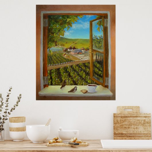 窓枠の雀 ポスター (キッチン)