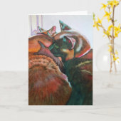 窓枠の黒猫2匹 カード (黄色い花)