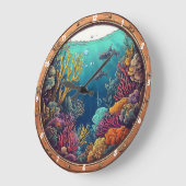 窓深いシー航海のドリーム水中マリーン ラージ壁時計 (傾斜)