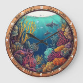 窓深いシー航海のドリーム水中マリーン ラージ壁時計 (正面)