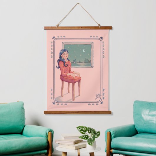 窓越しにサーレアルのタペストリぶら下がったーを待って 吊り下げ型タペストリー (リビング)