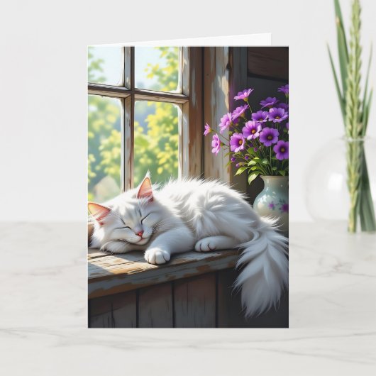 窓辺でうたた寝する猫 | お誕生日おめでとう カード (正面)