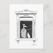 窓辺で猫とペストドクターのステアムパンクアート ポストカード (正面)