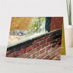 窓辺のキャンドル・眠る犬　クリスマスカード カード