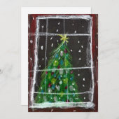 窓辺のクリスマスツリー　夜　雪　イルミネーション シーズンカード (正面/裏面)