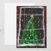 窓辺のクリスマスツリー　夜　雪　ライト シーズンカード (正面/裏面)