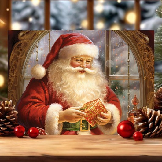 窓辺のサンタ クラシックなビンテージクリスマス シーズンカード