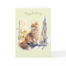 窓辺のジンジャー/オレンジ色の猫 誕生日カード