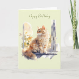窓辺のジンジャー／オレンジ色の猫 誕生日カード カード