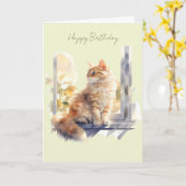 窓辺のジンジャー/オレンジ色の猫 誕生日カード カード (黄色い花)