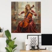 窓辺のチェロセレナード ポスター (ホームオフィス)