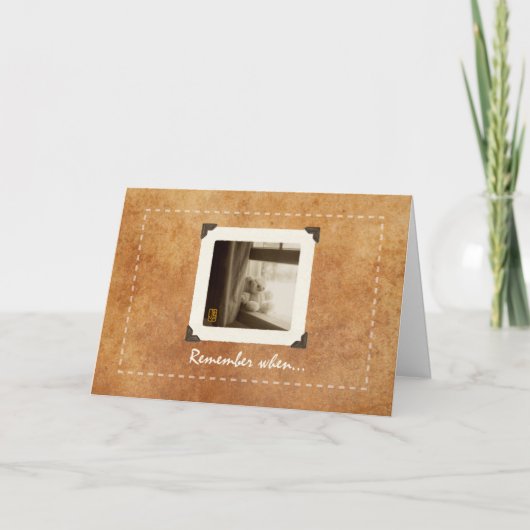 窓辺のテディベア　ノスタルジック写真グリーティングカード カード (正面)