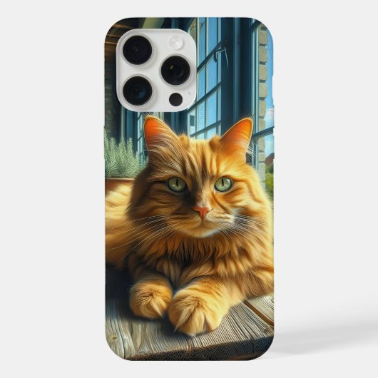窓辺のテーブルでくつろぐ茶トラ猫 iPhoneケース (裏面)