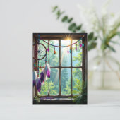 窓辺のプリティー・パープル・ドリームキャッチャー ポストカード (スタンド正面)