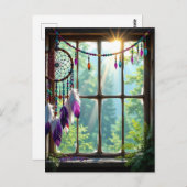 窓辺のプリティー・パープル・ドリームキャッチャー ポストカード (正面/裏面)