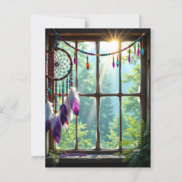 窓辺のプリティー・パープル・ドリームキャッチャー ポストカード