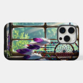窓辺のボヘミアンな紫のドリームキャッチャー iPhoneケース (裏面横)