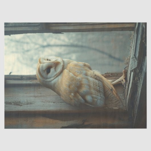 窓辺のミミズクのデコパージュアート 薄葉紙 (正面)