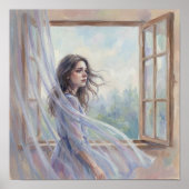 窓辺の女性 ソフト・インプレッション主義スタイルの絵画 ポスター (正面)
