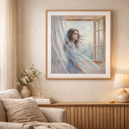 窓辺の女性 ソフト・インプレッション主義スタイルの絵画 ポスター