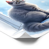 窓辺の猫とねずみのウィンターウォーターカラーアート ポスター (角)