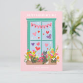 窓辺の猫のイラスト バレンタイン 教室 招待状 (スタンド正面)