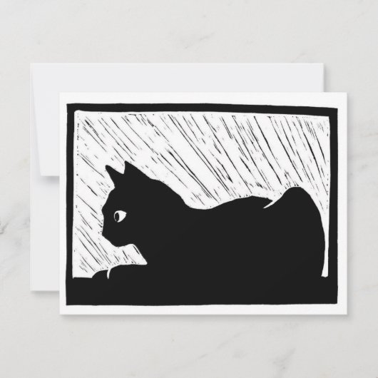 窓辺の猫の木版画 出欠カード (正面)