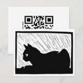 窓辺の猫の木版画 出欠カード (正面/裏面)