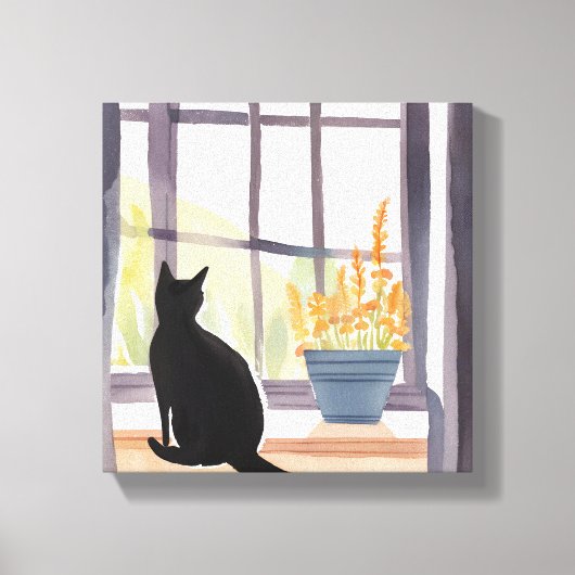 窓辺の猫 | シルエット水彩画  キャンバスプリント (正面)