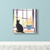 窓辺の猫 | シルエット水彩画  キャンバスプリント (インサイチュ (ウッドフロア))