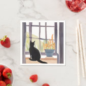 窓辺の猫 | シルエット 水彩画 スタンダードカクテルナプキン (インサイチュ)