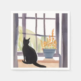 窓辺の猫 | シルエット 水彩画 スタンダードカクテルナプキン