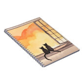 窓辺の猫|水彩画のシルエットで描くサンセット ノートブック (右側)
