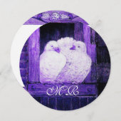 窓辺の白い鳩のモノグラム サークル 招待状 (正面/裏面)