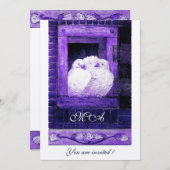 窓辺の白い鳩のモノグラム、シャンパン 招待状 (正面/裏面)