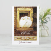 窓辺の白い鳩のモノグラム シャンパン 招待状 (スタンド正面)