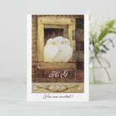 窓辺の白い鳩のモノグラム、茶黄色 招待状 (スタンド正面)