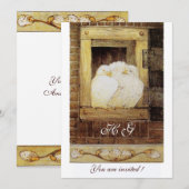 窓辺の白い鳩のモノグラム、茶黄色 招待状 (正面/裏面)