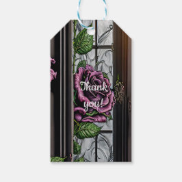 窓辺の紫のバラ - ゴシックスタイル ギフトタグ