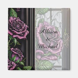 窓辺の紫のバラ - ゴシックスタイル マグネット