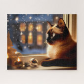 窓辺の美しいシャム猫 クリスマスの動物 ジグソーパズル (横)
