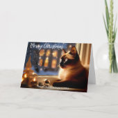 窓辺の美しいシャム猫 クリスマスの祝祭 シーズンカード (正面)