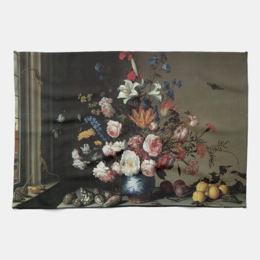 窓辺の花瓶の花 バルタザール・ファン・デル・アスト キッチンタオル (横)