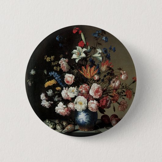 『窓辺の花瓶の花』、バルタザール・ファン・デル・アスト 缶バッジ (正面)