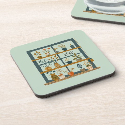 窓辺の鉢植えの植物 コースター (左側)