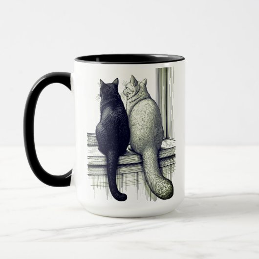 窓辺の黒猫と白猫 マグカップ (左)